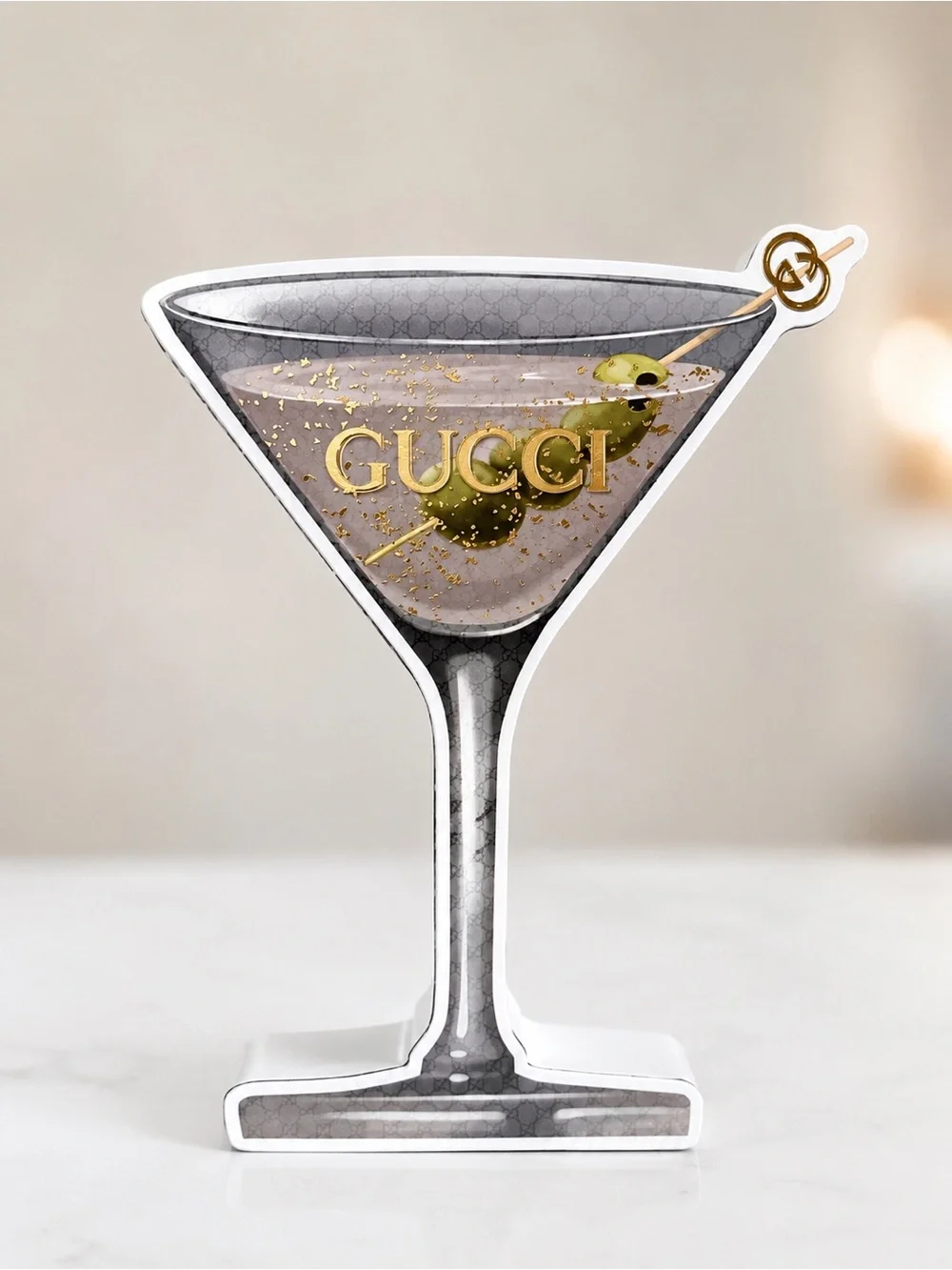 GUCCI Gray and Gold Martini Glass Decorative Accent